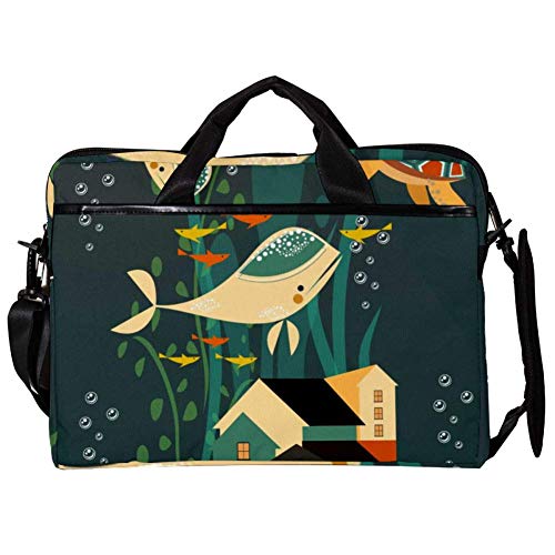 Funda maletín bandolera para portátil de 14 y 15 pulgadas con estampado original de peces