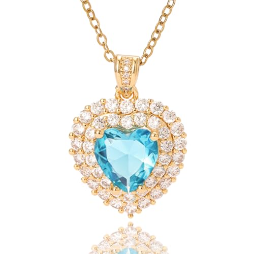 crataly Blue Heart March Birthstone Aquamarine Necklaces for Women