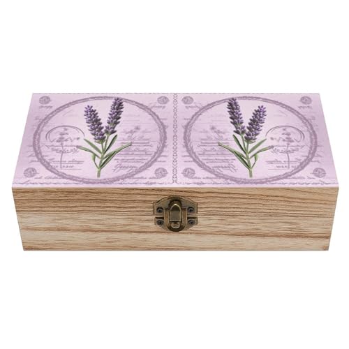 JTKLQBN Caja de almacenamiento grande de madera con tapa y cierre frontal, sello de lavanda, organizador de escritorio de oficina, caja de recuerdos, cajas de recuerdos, cajas de joyería decorativas