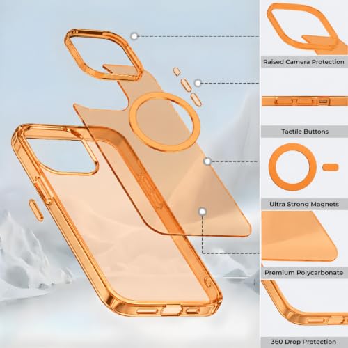 Image of Crystal Orange Magnet Case for iPhone 17 Pro, Premium Polycarbonate, Ultra Strong Magnets, 360 Drop Protection, Raised Camera Protection, MagSafe Compatible