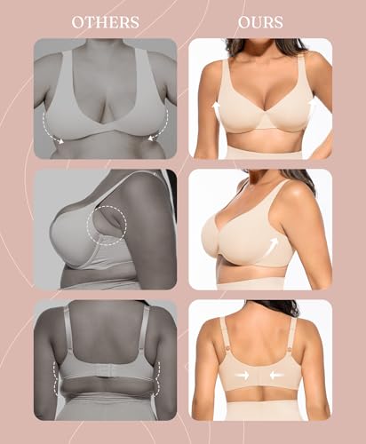 FeelinGirl Bras for Women Unlined No Padding Comfort Underwire Plus Size Full Coverage Seamless Plunge Everyday Bras4