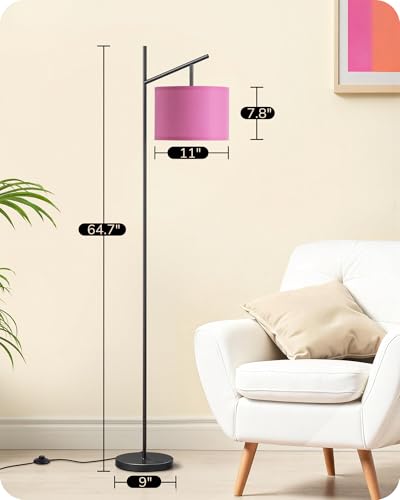 Image of EDISHINE Pink Modern Floor Lamps for Living Room, 64.7 inch Arc Standing Lamp | 3CCT LED Bulb Included, Adjustable Linen Shade, Foot Switch, Tall Light for Office, Bedroom, Living Room