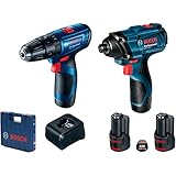 Bosch Kit Parafusadeira Furadeira GSB 120-LI e Chave de Impacto GDR 120-LI 12V com 1 carregador, 2 baterias e 1 maleta