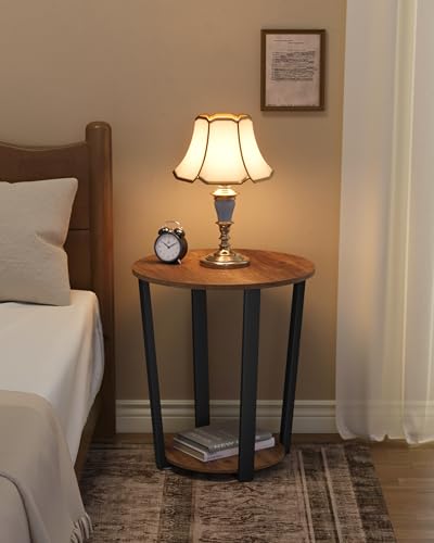 Image of VASAGLE Round Side End Table, 2-Tier Accent Bedside Table with Storage Shelf, Easy Assembly, Nightstand for Small Spaces, Living Room, Bedroom, Honey Brown and Ink Black ULET057KB01S