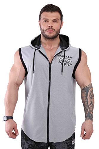 Men's Hooded Oversize Zippered Outdoor Vest, Sleeveless Workout Top T-Shirt