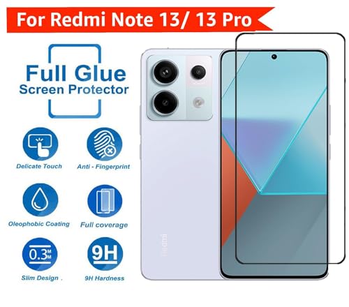 Image of DD SON Tempered Glass Screen Protector Compatible For Redmi Note 13, Redmi Note 13 Pro (Black) (11D) With Edge-To-Edge Protector Coverage And Easy Installation Kit