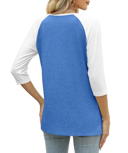 Heymiss Womens Summer Tops 3/4 Length Sleeve V Neck Casual Color Block Tunic Tops Dressy3