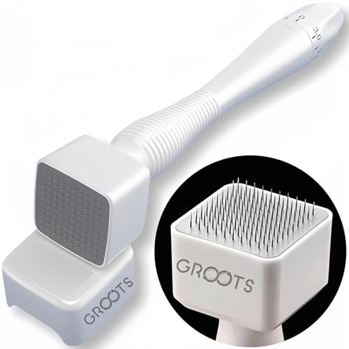 Image of GROOTS Derma Stamp for Hair Growth & Facial Spa | Titanium Coated Adjustable Needles 0.25mm to 3mm | 140 Microneedling Stamp for Skin Repair, Face, Hair & Beard Growth | Reduces Acne Scars | Safe & Effective To Use