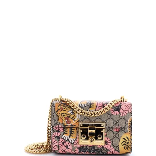 Pre-Loved Padlock Shoulder Bag Bengal Print GG Coated Canvas Small, Brown