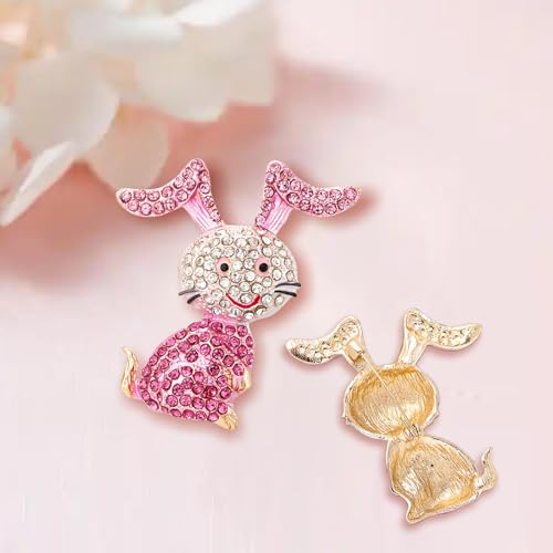 Image of Rabbit Pin,Easter Pins,Rhinestone Pink Rabbit Animal Brooch for Women,Cute Crystal Cartoon Bunny Brooches Lapel Pins Clothing Dress Accessory Birthday Easter Holiday Jewelry Gift