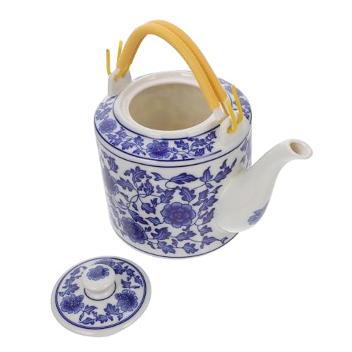 QUMIIRITY 大容量風セラミック手描き青花提梁茶壺 カンフー茶器対応 花茶 果実茶 薬草用ティーポット 滑らかな注ぎ口で使いやすい家用ティー