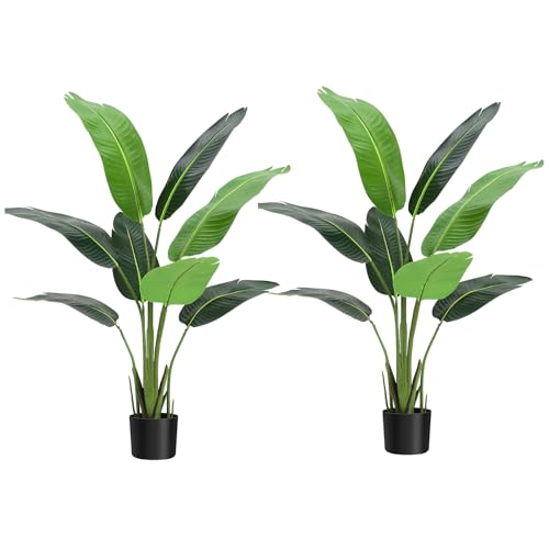 Artificial Bird of Paradise Plant 4FT (48 in) Fake Palm Tree for Indoor Outdoor Modern Decor Faux Plants for Home Office Perfect Housewarming Gift with 8 Trunks Faux Leaves 2 Pack