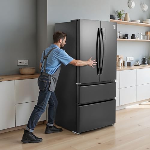 VEVOR French Door Refrigerator, 18.9 Cu. Ft. Kitchen Fridge, Counter Depth French Refrigerator with LED Display and 4 Casters, Frost-Free Bottom Freezer Refrigerators for Home & Commercial Use, Black on Fridge.com