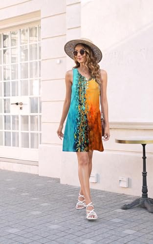 Image of Disamer Womens Summer Dress 2026 Casual Button Down V Neck Sleeveless Boho Floral Beach Sundresses Vacation A-Line Dresses