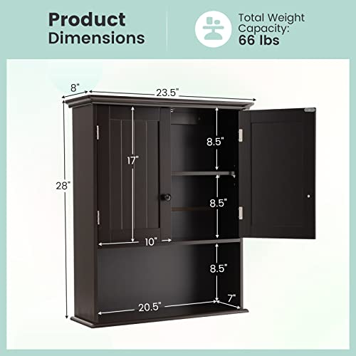 Armario de medicinas Giantex, armario de baño empotrado en pared con estante ajustable, de 2 puertas, almacenamiento para baño sobre el inodoro, sala de estar, cocina y lavandería (espresso) miniatura 3