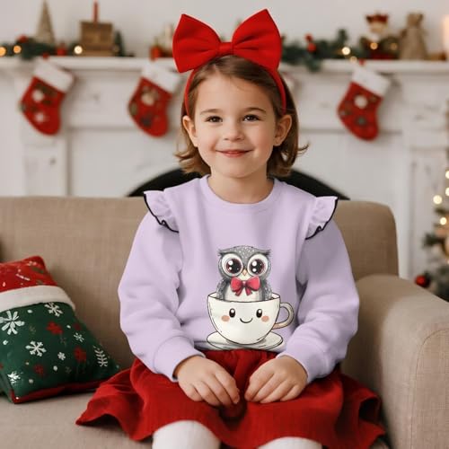 Kids Oversized Sweatshirt Ruffle Sleeves Loose Girl Graphic Long Sleeve Crewneck Sweatshirts Soft Sport Shirt3