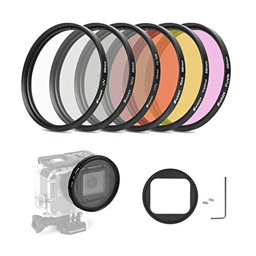 D & F 58 mm Professionale Filtro Kit di Fotografia Subacquea Custodia Lens Filter set per GoPro Hero 6/5 con 6 Colori: Rosso, Viola, Grigio, Trasparente, Nero, Giallo