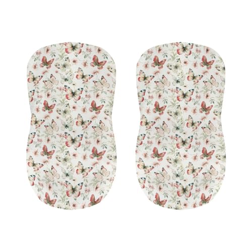 Image of Butterfly Flower Bar Stool Cover Stretch Counter Stools Pub Chair Slipcover for Dining Room Removable Anti-Scratches Spills Chair Covers for Dining Room Chairs Set of 2