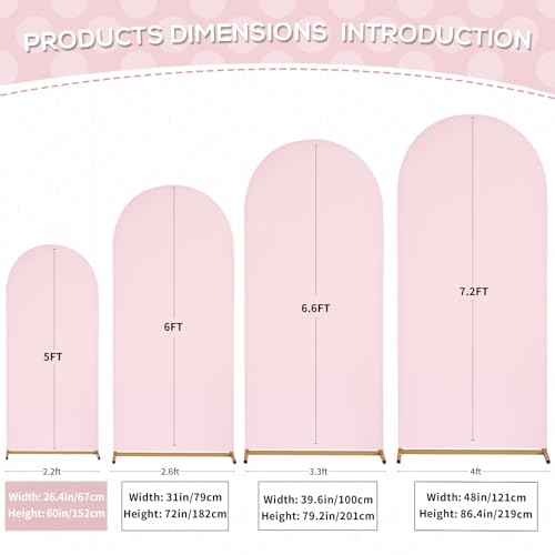 Image of SoarDream Pink Arch Backdrop Cover Spandex Fitted 5FT Pink Wedding Arch Covers Balloon Round Top Chiara Arch Backdrop Fabric for Bridal Shower Wedding Birthday Party Stage Decoations