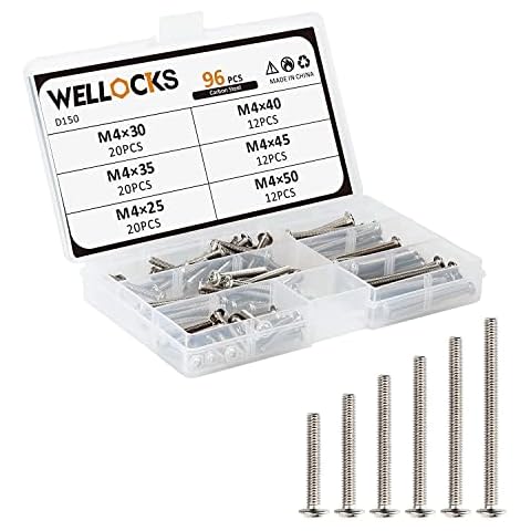 WELLOCKS Cabinet Handle Screws M4 25-50mm 96 PCS Screws Assortment, Cabinet Handles Machine Screws Pan Washer Head Metal Phillips Screws Kit for Cabinet Drawer Cupboard Closet Handles Install(D150) Cover