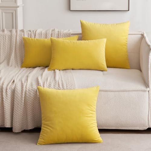 Image of MIULEE Pack of 2 Velvet Pillow Covers Decorative Square Pillowcase Soft Solid Lemon Yellow Cushion Case for Sofa Bedroom Car 22 x 22 Inch 55 x 55 cm