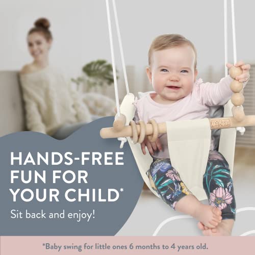 Monkey & Mouse Baby Swing Seat, Secure Canvas And Wooden Hanging Swing Chair For Baby, Infant, Toddler, Kids Toys - Indoor And Temporary Outdoor Hammock For Indoor Playground, Tree Swings Or Backyard #TOP1