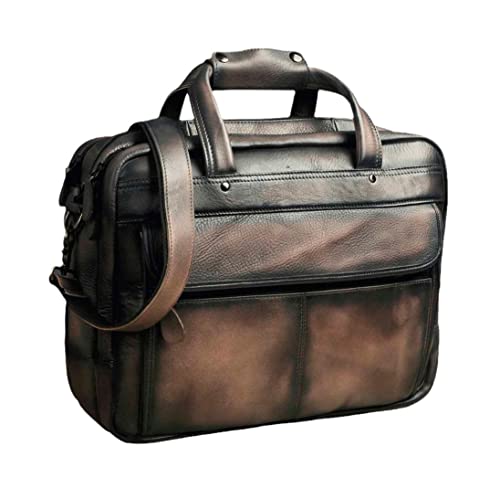 Valise mallette en cuir antique de caractère pour ordinateur homme marron foncé haut de gamme