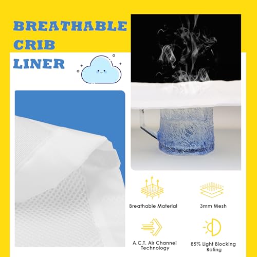 Image of Mesh Liner for 2 Solid Ends Crib, Protects Legs and Arms, 3mm Breathable Mesh, Not Fits 4 or 3 Sides and Mini Crib, White