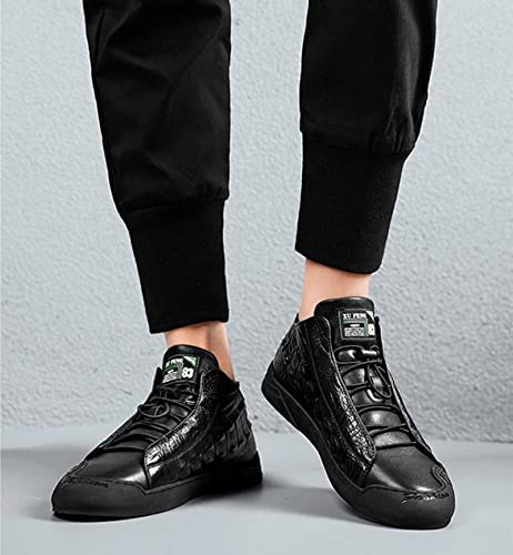 ZOOGEM Men's Crocodile Print Leather Casual Shoes Cowhide Crocodile Print Leather Shoes Non-Slip Casual Fashion Sneakers (Black-a,9)2