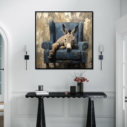 Toile âne assis sur une chaise déco murale décalée salon 40x40 - 4