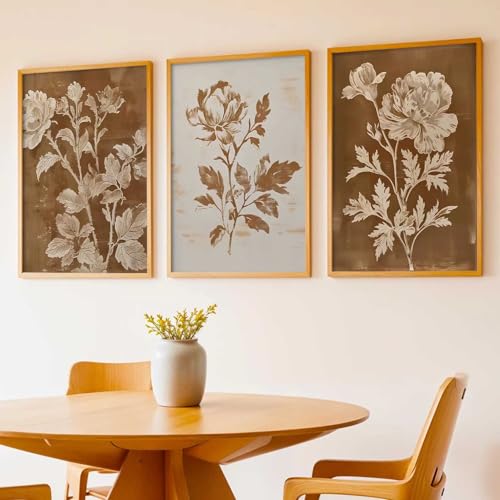 Image of kotart Aesthetic Botanical Art Home Decoration Painting | Floral Paintings With Frame For Living Room Bed Room Hotel Wall Decor Digital Reprint Set of 3 (10X13 inch)