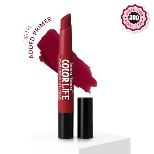 Image of TEEN.TEEN Color Life Nontransfer Crayon Lipstick | Matte Finish with Built-in Primer | Waterproof & Long Lasting Lip Color | Smudge-Proof, Fade-Resistant Formula | Ruby-Red, 2gm