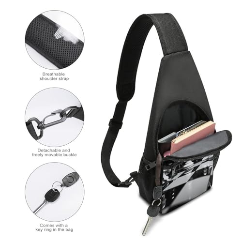 Bolso crossbody casual de ajedrez blanco y negro unisex miniatura 4