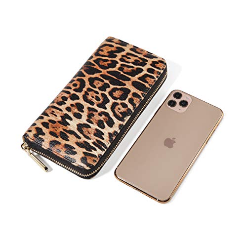 Daisy Rose Women’s Zip-Around Wallet & Phone Clutch With Rfid Blocking, Pu Vegan Leather - Leopard #TOP4