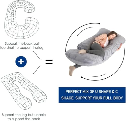 Image of Pregnancy Pillows for Sleeping, U Shaped Full Body Maternity Pillow for Pregnant Women with Removable Cooling Cover, Support for Back, HIPS, Legs, Belly, 57 Inch, Black