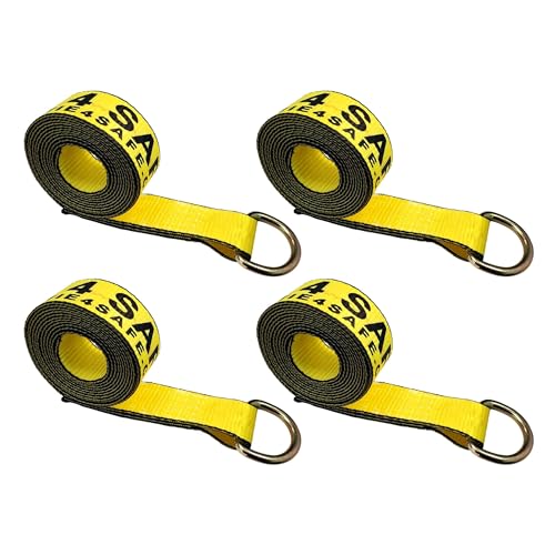 Image of Mega Cargo Control 4 - Pack 2 inch x 10' D-Ring Loop Car Straps (Lasso TIRE Straps Have Heavy-Duty D Ring)
