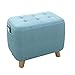 TTJJ Madera Baúl Puff Taburete, Cuadrado Cómodo Suave Otomana Asiento Acolchado Taburete de Cambio de Calzado Escabel Adecuado para Dormitorio Balcon Salón-45X25X35cm(18X10X14pulgada)-Azul Claro