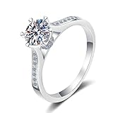 Banemi Anillo de propuesta de matrimonio, anillo de compromiso de plata de ley 925 con 6,5 mm de circonita, talla 54 (17,2)