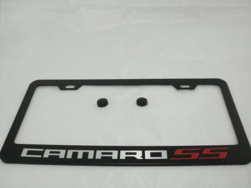 Fit Chevy Camaro SS Matt Black License Plate Frame with Caps