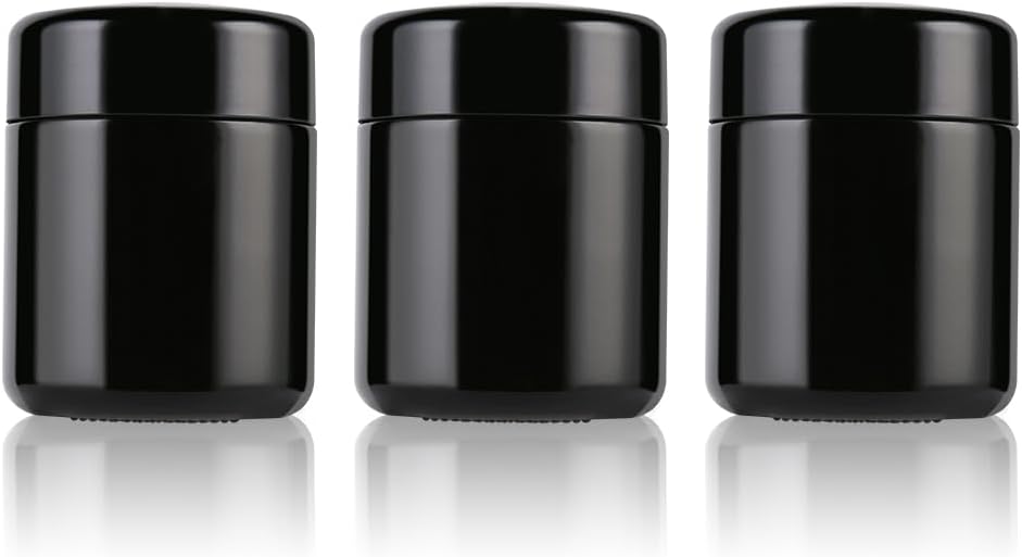 3 Pack Black Airtight Wide Mouth Ultraviolet Glass Jar,Reusable Food Glass Bottle for Craft, Wax, Cosmetics, Coffee,oil Storage (A 3pcs 50ml)