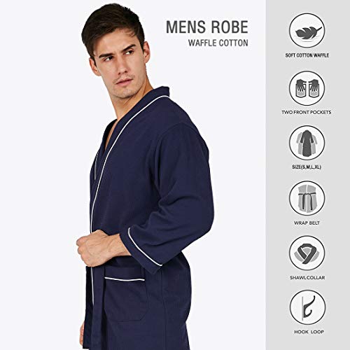 Yimanie Men's Robe Cotton Bathrobe Soft Knee Length Sleepwear #TOP4