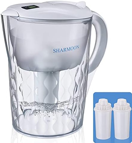 SHARMOON 10 Cup Pitcher Water Filters, 200-Gallon Water Purifier Pitchers with 2 Replacement Filters, BPA Free, Water Filter Dispenser for Drinking and Tap Water
