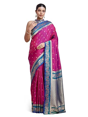 Image of Monjolika Fashion Women's Banarasi Silk Saree in Satin and traditional golden zari work comes with Unstitched Blouse Piece