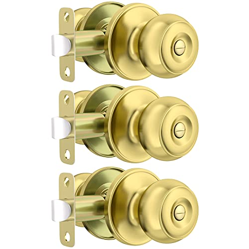 Haidms 3 Pack Gold Door Knobs Interior, Privacy Interior Door Knobs for Bedroom or Bathroom, Classic Gold Round Doorknobs Hardware