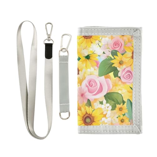 ALAZA Kids Wallets for Boys Girls Toddler Trifold Wallet Children Small Sunflower Rose with Zipper Coin Pocket