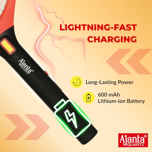 Image of Ajanta Quartz AMZ-160 Rechargeable Mosquito Bat (Without Charger) | 3-Layered Safety Net | 3500V Instant Kill | LED Light | ABS Body | 600mAh Battery | Insect Killer Racket for Home & Outdoor Use