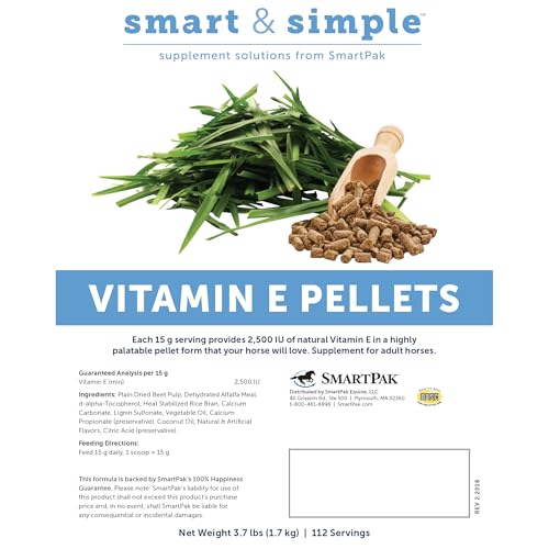 SmartPak Smart & Simple Vitamin E Pellets | Horse Supplement Pellets | Vitamin E for Horses | Immune Support | Pellet Form for Easy Feeding | 3.7 LB Bucket