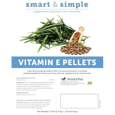 Smart & Simple Vitamin E Pellets | Horse Supplement Pellets | Vitamin E for Horses | Immune Support | Pellet Form for Easy Feeding | 112 Servings | 3.7 LB Bucket