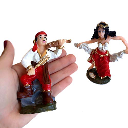 Casal de Ciganos Estátuas Vermelho e Branco 10cm