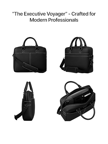 Image of Vegan Leather Laptop Messenger Bag for Men & Women | 15.6 Inch Office Shoulder Bag with Padded Laptop Compartment Multi-Pocket Work Satchel Adjustable Strap Business Bag | Alls